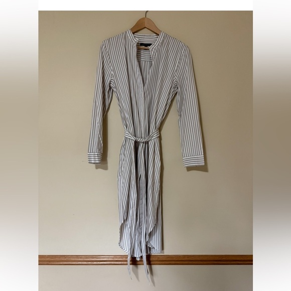Banana Republic Organic Cotton Poplin Stripe Tie-Waist Midi Shirtdress White Tan - Picture 4 of 11